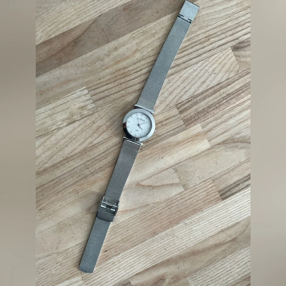 Skagen Steel Denmark Ladies Watch Stainless Steel Mesh Bracelet Crystal Markers